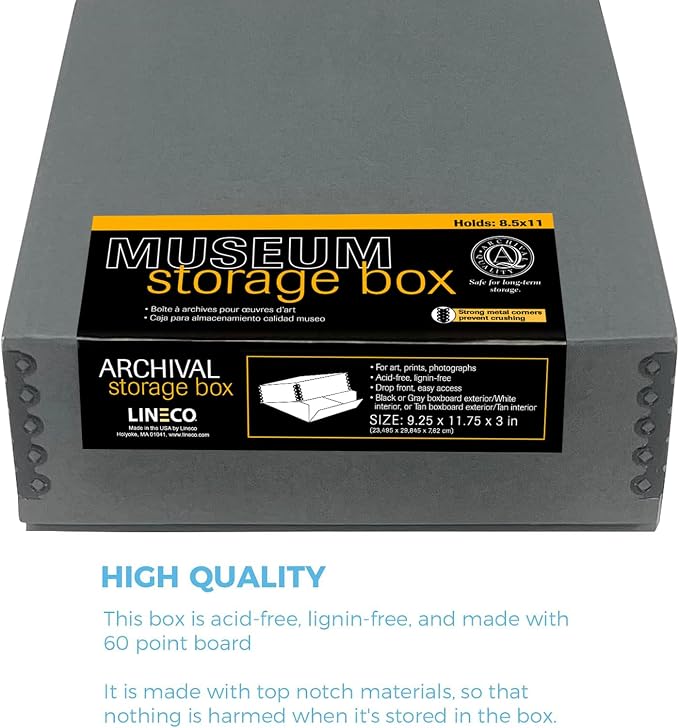 Lineco Museum Archival Storage Box, 9.25x11.75x3 in. Drop Front Design. - Image 4