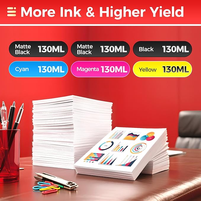 PFI-102 Ink Tank 6-Pack 130ml PFI102 Ink Cartridges Compatible with Canon imagePROGRAF iPF500 iPF510 iPF600 iPF605 iPF610 iPF650 iPF655 iPF700 iPF710 iPF720 iPF750 iPF755 iPF760 iPF765 Inkjet Printer-DeskLoop Office