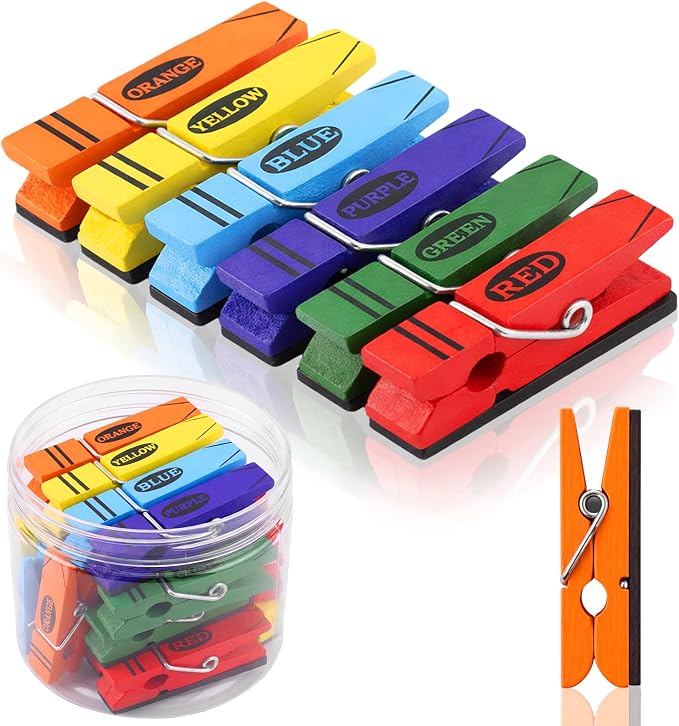 Bokon 48 Pcs Back to School Crayon Magnetic Wooden Clips Teacher Whiteboard by Bokon