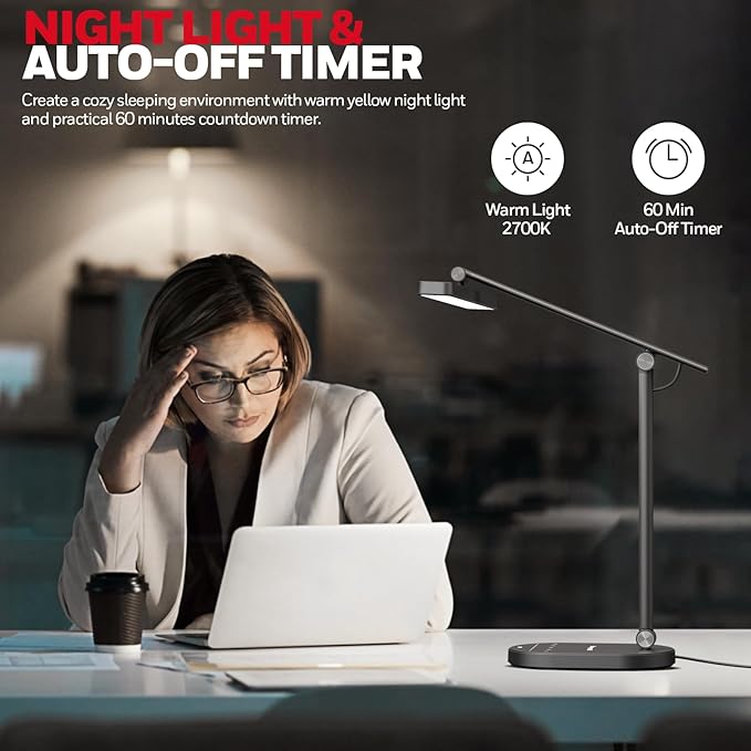 Honeywell Desk Lamp for Home Office, H4 Sunturalux™ Eye-Caring LED Desk Light, 700LM Dimmable Desk Lamp with Timer, Adjustable Desk Reading Light, Touch Auto Dimming Table Lamp for Study, Bedroom-DeskLoop Office