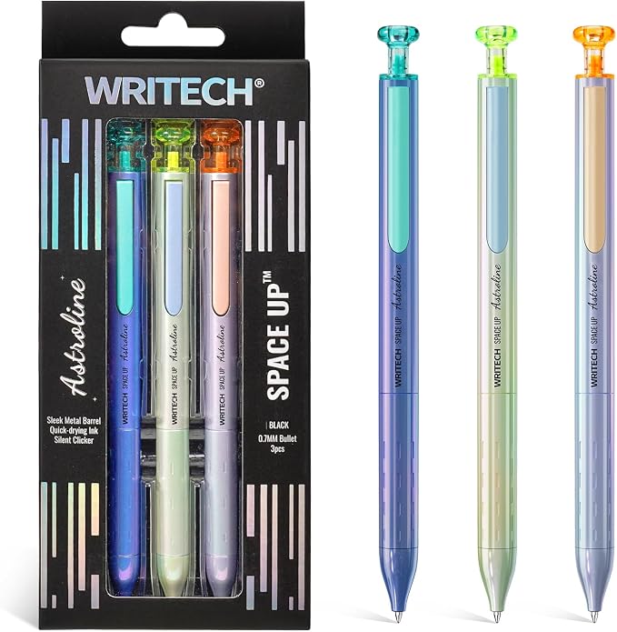 WRITECH Gel Pens Black Ink: Sleek Metal Barrel Pen Fine Point 0.7mm Retractable by WRITECH