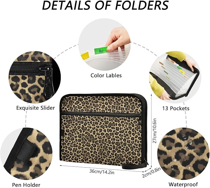 Brown Leopard Print Accordion File Organizer Expanding Document Folder - Image 3