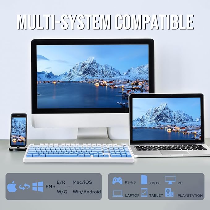EPOMAKER X Aula F99 PRO Wireless Gaming Keyboard with 8000mAh Battery, Hot Swappable Creamy Keyboard, 2.4GHz/Type-C/BT5.0, NKRO, RGB Backlit for Win/Mac/Gaming (Blue Gradient)-DeskLoop Office