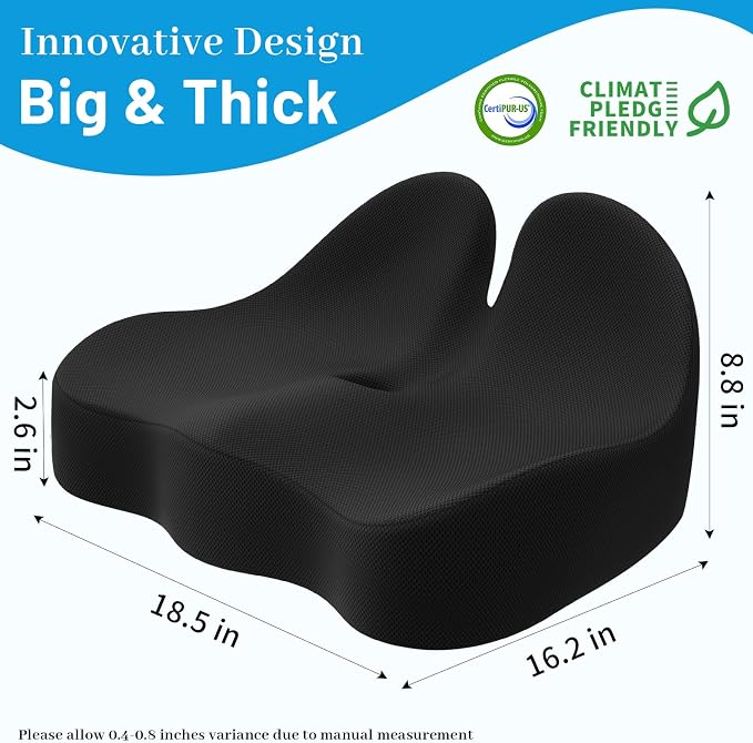 Cushzone Seat Cushion, Memory Foam Office Chair Cushions, Ergonomic Curved - Image 2