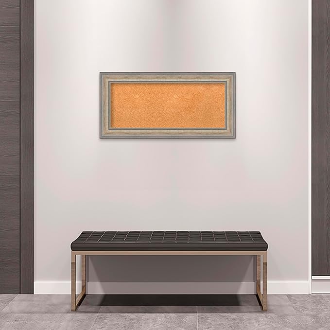 Amanti Art Natural Cork Board for Wall, 17x35 Vision Board with Silver Wood Frame, Medium Corkboard Office Decor for Home Organization, Traditional Corkboard Pinboard to Display Items for Home-DeskLoop Office