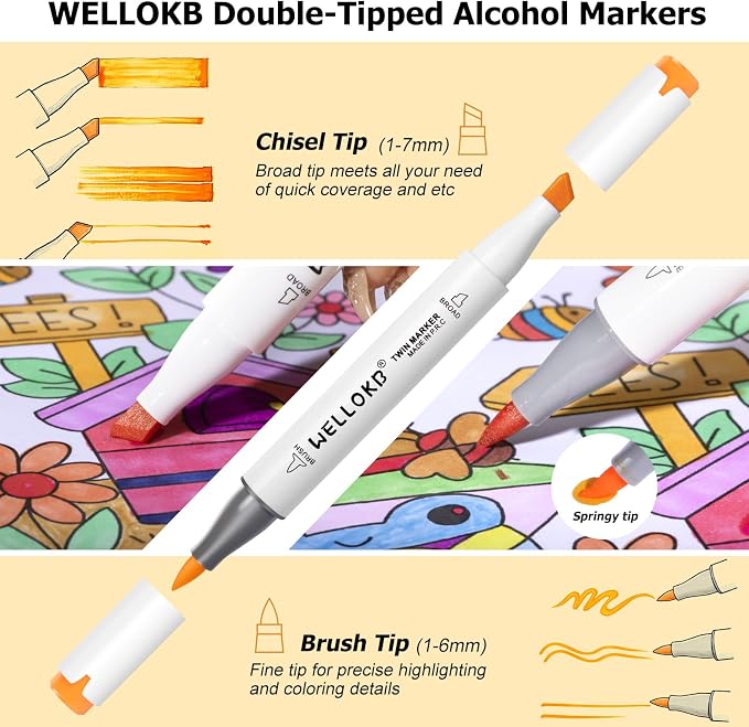 WELLOKB Alcohol Markers Brush and Chisel Tip - Image 2