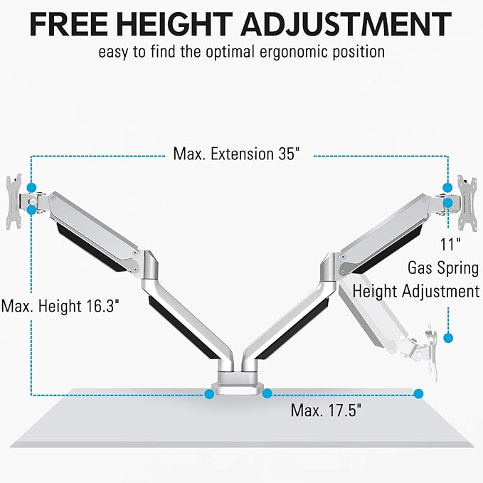MOUNTUP Dual Monitor Desk Mount, Die-Cast Aluminum Fully Adjustable Double Monitor Arm with Gas Spring, Computer Monitor Stand Fits 2 Screen 17 to 32 inch - Each Arm Holds 3.3-17.6LBS, MU0024-DeskLoop Office