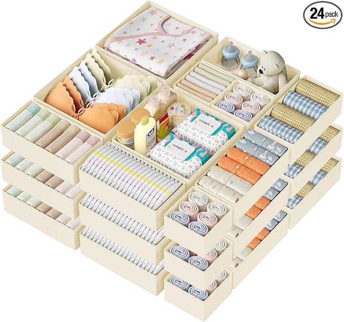 DIMJ Drawer Organizer Clothes Storage - 24 Pack Baby Dresser Organizer for Nursery, Small Fabric Closet Drawer Organizer Bins for Underwears Socks, Foldable Storage Dividers Organization for Bedroom-DeskLoop Office