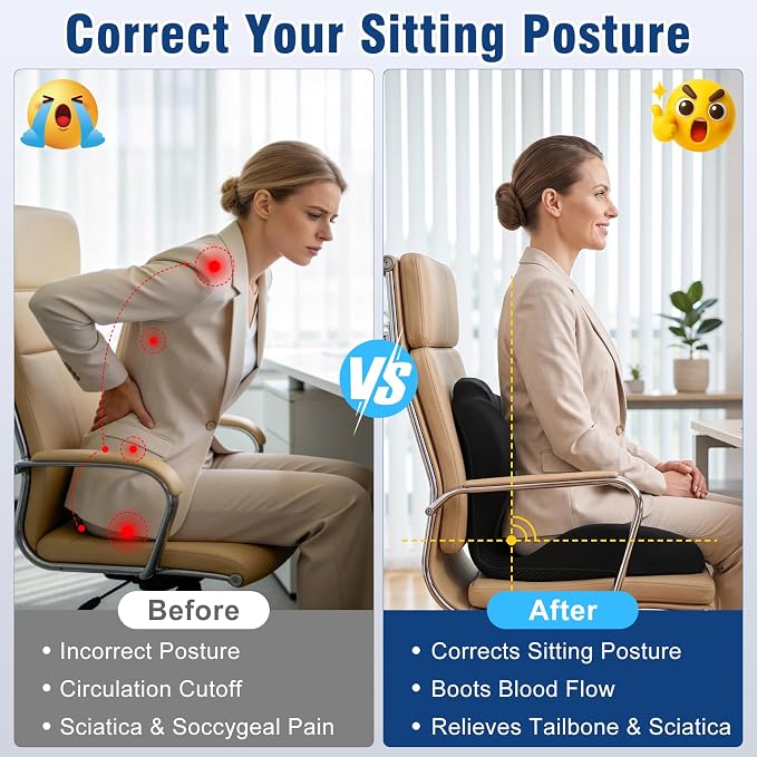 Car Seat Cushion with Lumbar Support Pillow, Memory Foam Office Chair Cushion - Image 5
