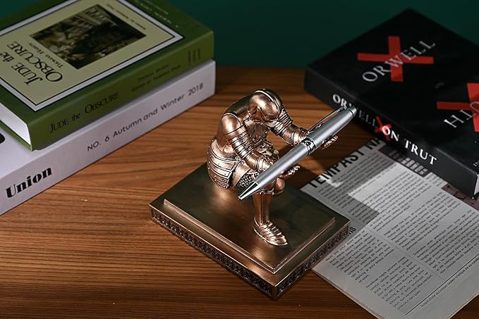 Knight Pen Holder Pen Stand Desk Organizers and Accessories Resin Pencil Holder as Gift with a Fancy Pen for Office and Home Desk Organizer (Bronze)-DeskLoop Office