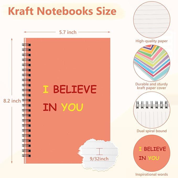 Fuutreo 12 Pcs Spiral Notebook for Work A5 8.3 x 5.7 Inch College Ruled Spiral Journal Notebook Kraft Cover Ruled Paper, 12 Color, 60 Sheets, 120 Pages for Office School (Innovative)-DeskLoop Office