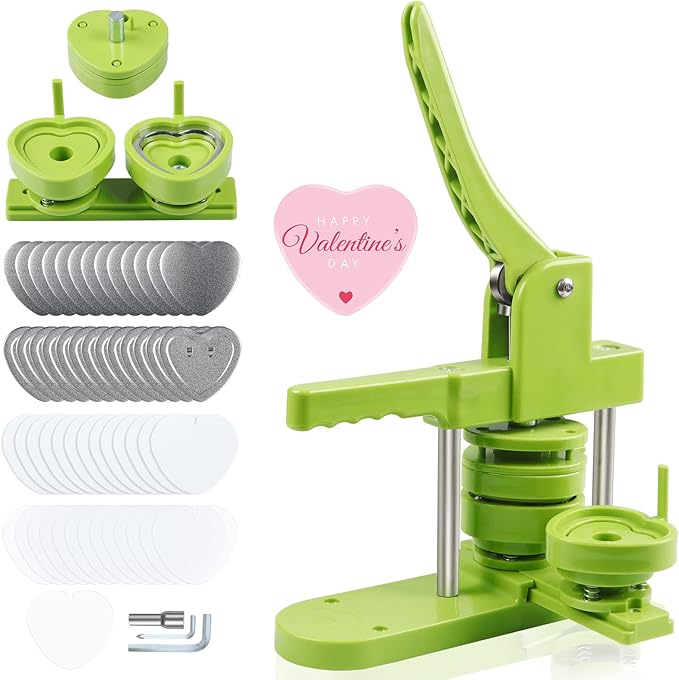 Heart Button Maker Machine Replaceable Badge-Model, DIY Button Pin Maker Kit, Badge Press Machine with 100PCS Heart Badge Making Supplies & Circle Cutter-DeskLoop Office