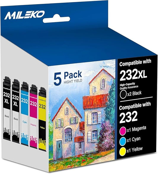232XL Ink Cartridges Combo Pack Remanufactured Replacement for Epson 232 Ink Cartridge for Epson 232 232XL Ink Cartridges for Epson Printer Epson XP-4205 XP-4200 WF-2930 WF-2950 Printer (5 Pack-DeskLoop Office