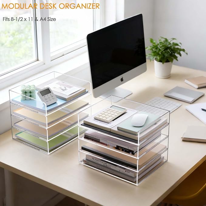 SANRUI Stackable 4-Tier Acrylic Desk Organizer, Space-Saving Document File - Image 8