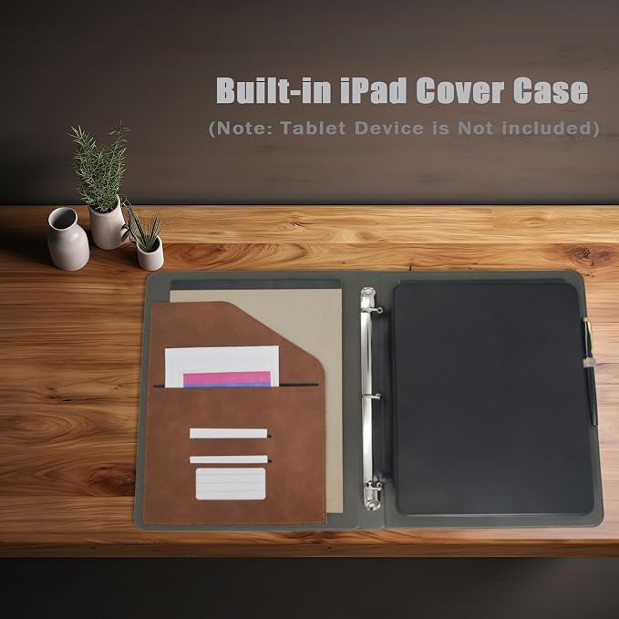 3 Ring Portfolio with iPad Holder, Business Padfolio with Clipboard & Rotating - Image 2