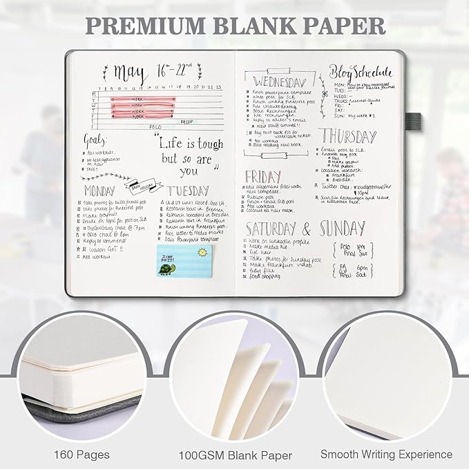 Blank Journal Notebook, 3 Pack A5 Sketch Book, Hardcvoer Sketchbook for Drawing with 100GSM Thick Paper, Leather Journal for Writing, Unlined Journal for Women, Men, School, 160 Pages, 5.7" x 8.4"-DeskLoop Office