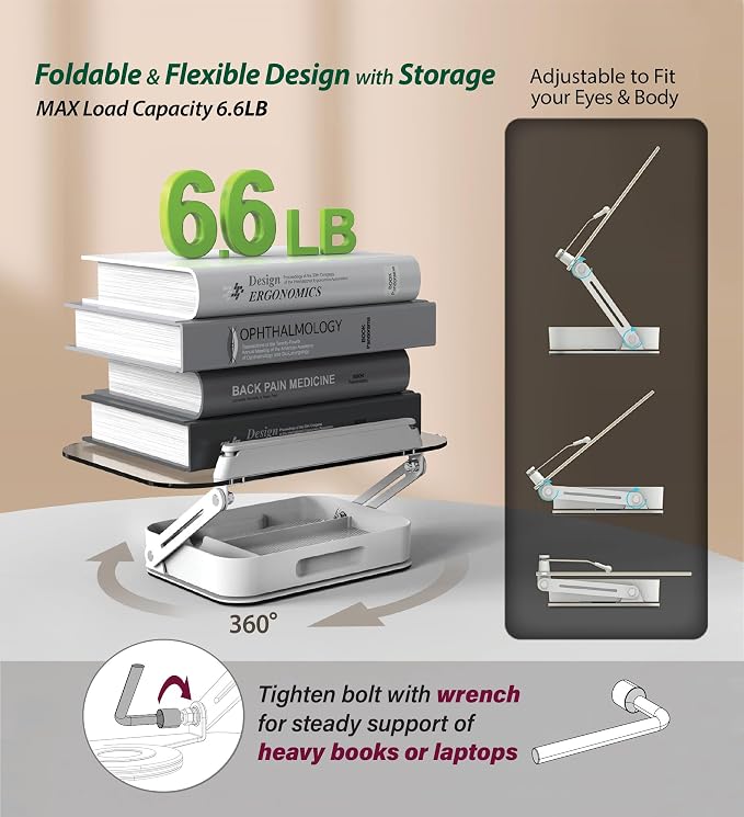 Acrylic Book Stand with Storage, 360° Rotating, Foldable Adjustable Holder with - Image 6