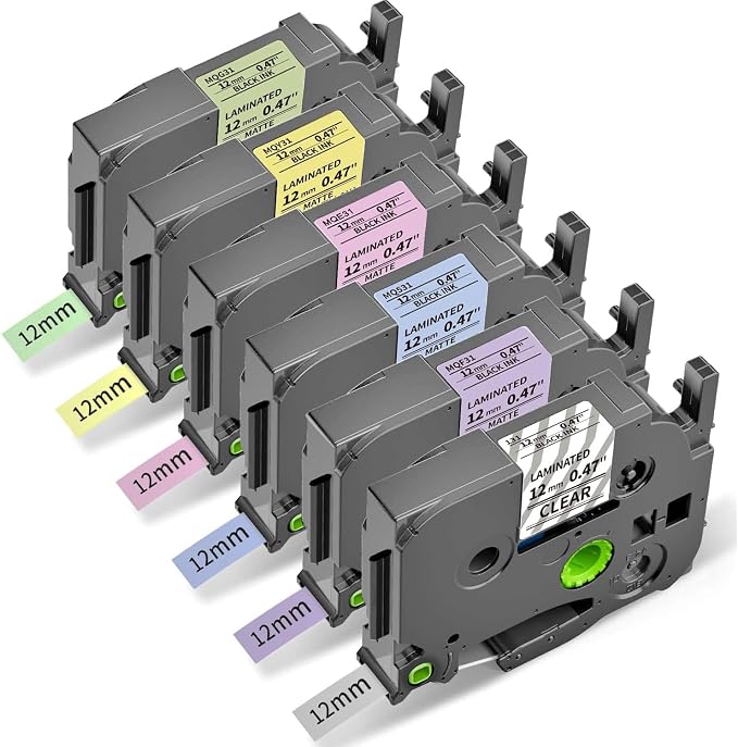 6X Compatible with Brother Label Maker Tape 12mm 0.47 Multi Color Laminated | by Freshworld