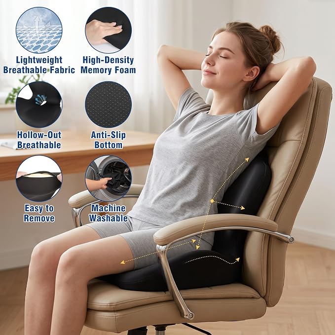 Car Seat Cushion with Lumbar Support Pillow, Memory Foam Office Chair Cushion - Image 6