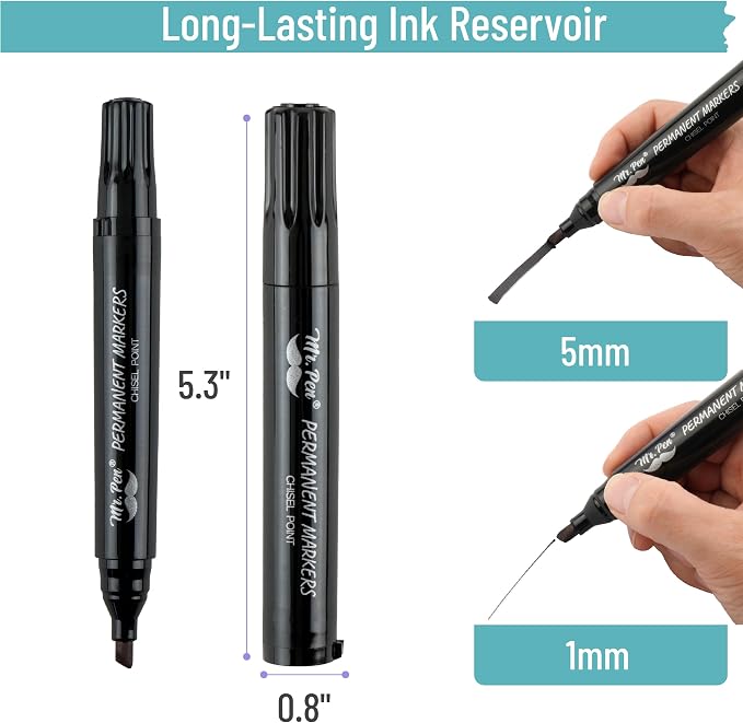 Mr. Pen- Black Permanent Markers, 8 Pack, Thick Markers | Chisel Tip Permanent - Image 4