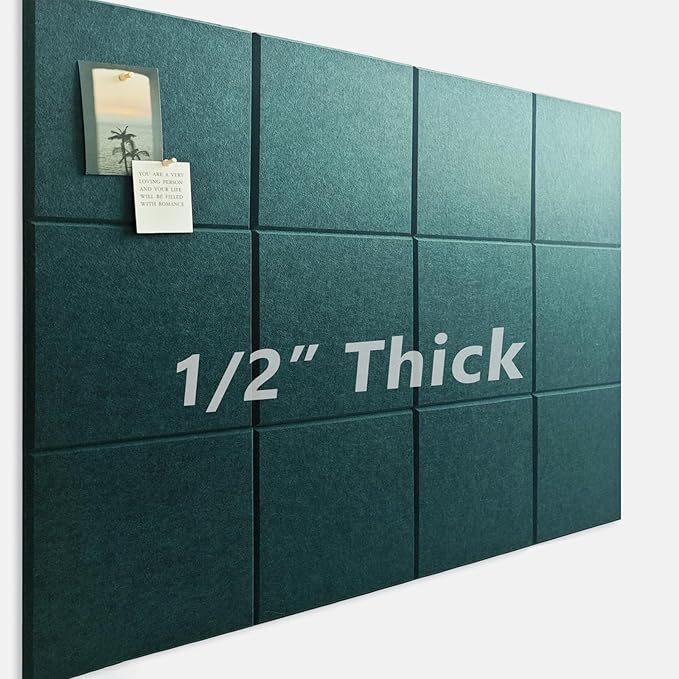 Large Cork Board for Office Wall Decor,48"x36"-12 Pack Felt Wall Tiles with Safe Removable Adhesive Tabs, 1/2" Thick, Felt Bulletin Board Pin Board Cork Boards for Walls - Dark Green-DeskLoop Office