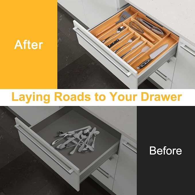 oridom Large Premium Bamboo Silverware Organizer - Image 3