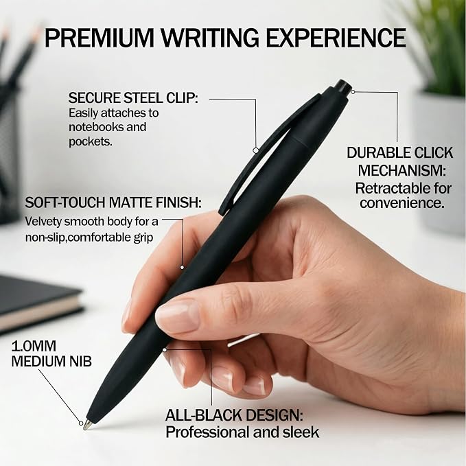 50 Pack Retractable Ballpoint Pens Black Ink, 1.0mm Medium Point Smooth Writing - Image 3