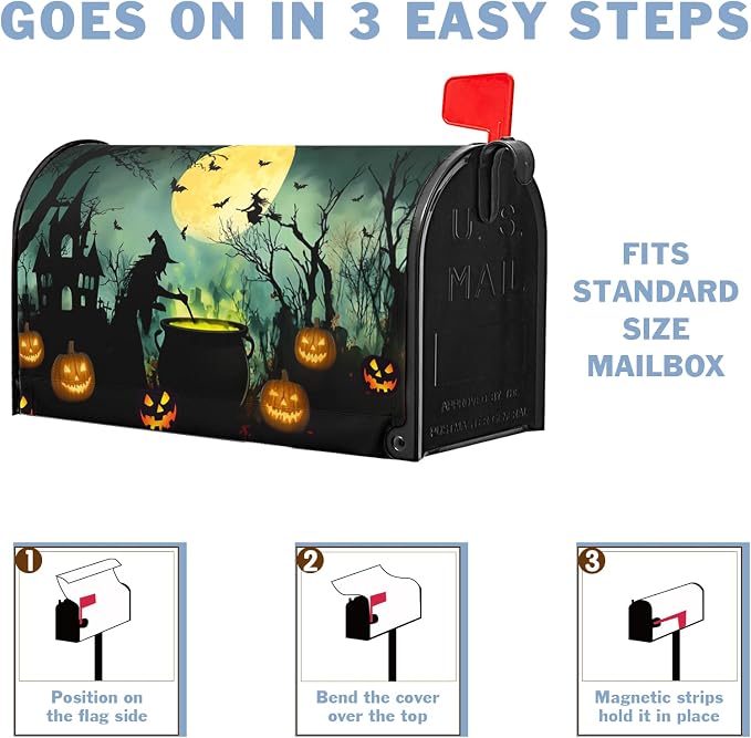 Halloween Witch Mailbox Covers Magnetic Castle Bat Fall Pumpkin Mailbox Cover - Image 6