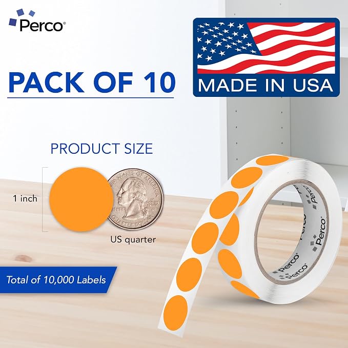 Perco Fluorescent Orange 1-Inch Perforated Circle Dot Sticker Labels—10 Rolls - Image 2
