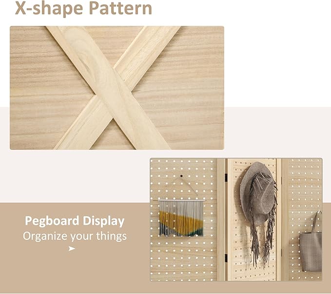 NicBex Room Divider 3 Panel Room Dividers with Pegboard Design Partition Room Dividers and Folding Privacy Screens 4.7 FT Wall Divider for Home, Office, Room Separation,45"W x 0.75"D x 57"H, Natural-DeskLoop Office
