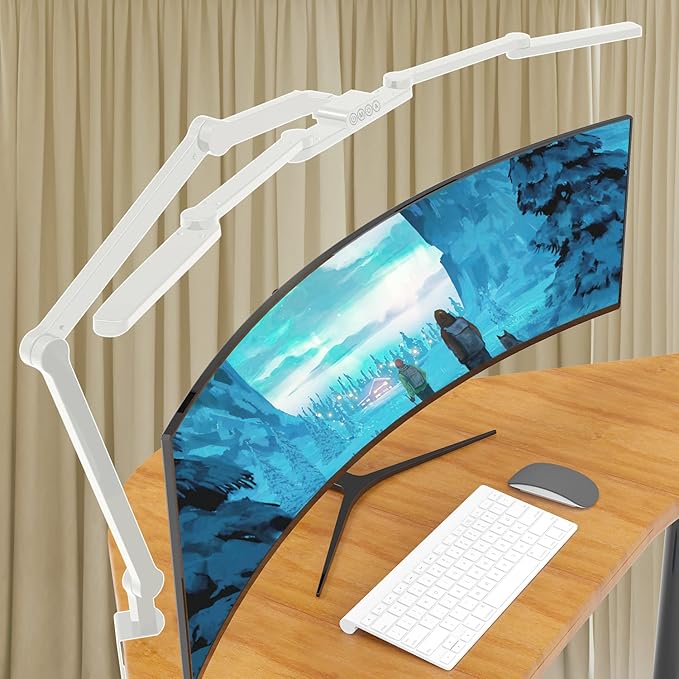 LED Desk Lamp for Home Office, 41.5" White Clip on Architect Desk Lamp with Clamp, 24W Adjustable Dimmable Bright Swing Arm Eye Care LED Table Light Clamp on Office Lighting-DeskLoop Office