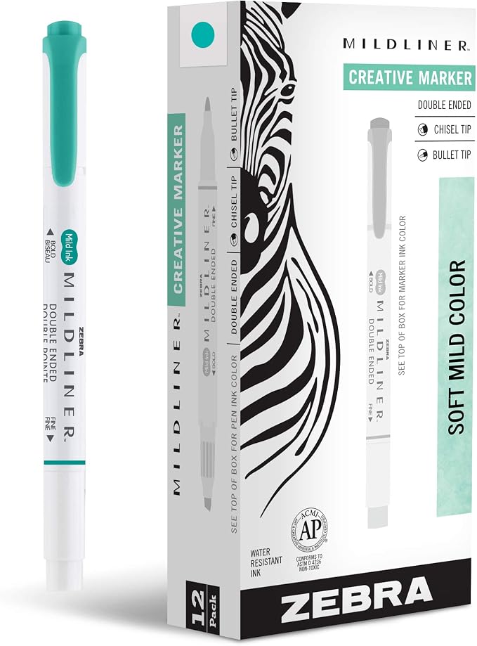 Zebra Pen Mildliner Dual-Tip Highlighters, Broad and Fine Tips, No Bleed by ZebraPen