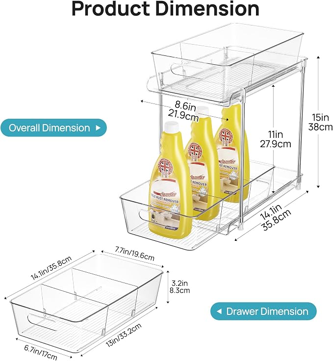 Vtopmart 2 Pack Plastic Larger Higher Bathroom Kitchen Under Sink Organizer - Image 2