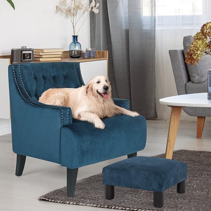 Joveco Small Foot Rest Stool Ottoman, 15" Fabric Square Short Low Footstool Upholstered Footrest for Chair, Under Office Desk, Living Room, Navy Blue-DeskLoop Office