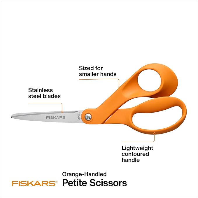 Fiskars Petite Original Orange-Handled Scissors, Crafting and Sewing Stainless - Image 2