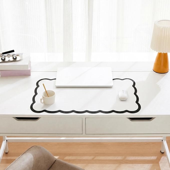 Scalloped Desk Mat, 23.6" x 11.8" Cute Small Aesthetic Desk Accessories - Image 2