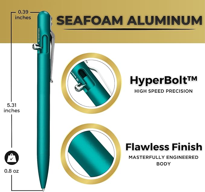 BASTION Luxury Slim Bolt Action Pen, Lightweight Aluminum EDC Pen with Fine Tip, Professional Ballpoint Pen for School and Work - Seafoam-DeskLoop Office