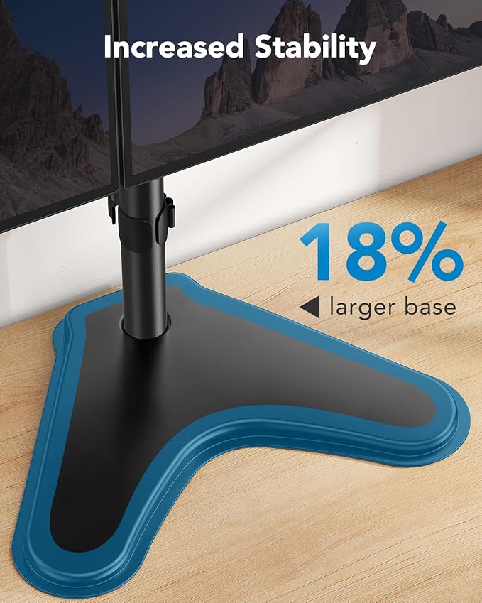 HUANUO 32 inches Dual Monitor Stand up to 17.6lbs per Arm, High-Grade Aluminum Free-Standing Dual Monitors Mount for 2 Screens. Fully Adjustable Dual Monitor Stand for Desk with Tilt, Swivel, Rotation-DeskLoop Office