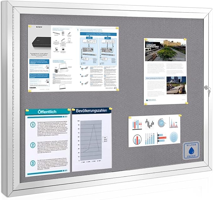 SWANCROWN Enclosed Bulletin Board Grey Felt Displays Boards Weather Resistant by SWANCROWN