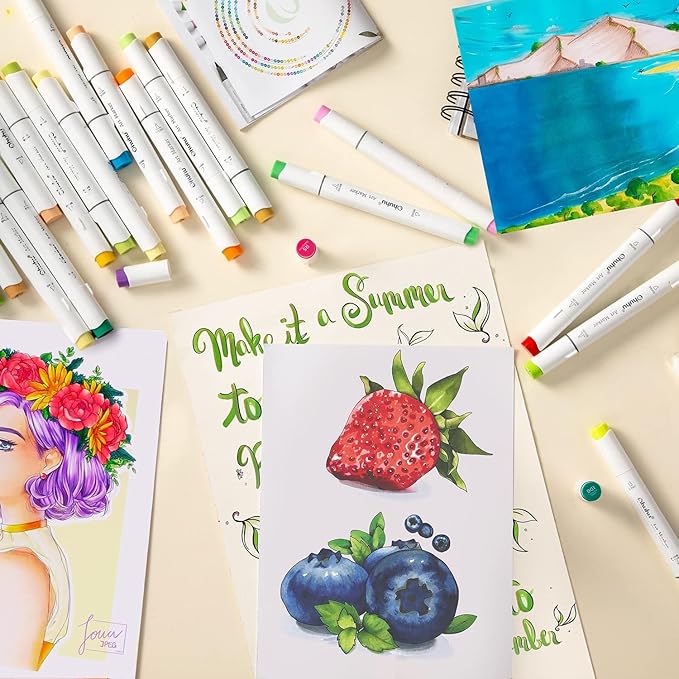 Ohuhu Alcohol Markers Brush Tip -Double Tipped Art Marker Set for Artist Adults Coloring Illustration - 120 Colors- Brush & Chisel Dual Tips- Honolulu of Ohuhu Markers- Refillable Alcohol-based Ink-DeskLoop Office