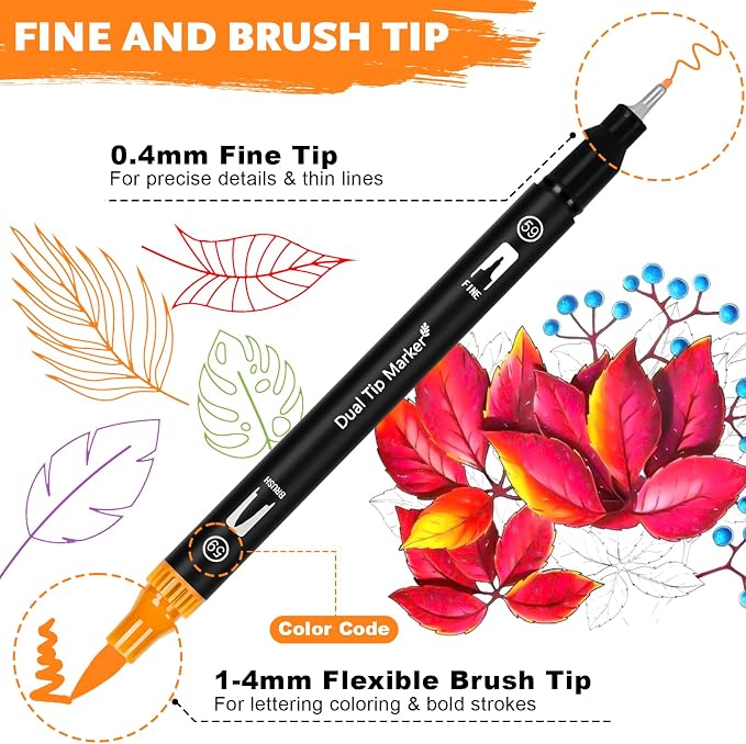 Dual Brush Marker Pens, 128 Colors Art Markers Set - Image 3