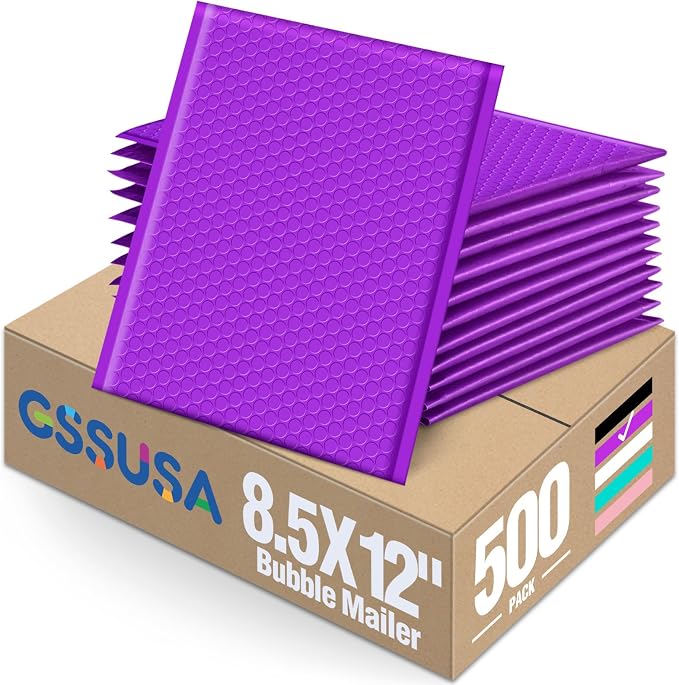 GSSUSA Purple Bubble Mailers 8.5X12 Inches 500 Pack, Padded Poly Bubble Mailer by GSSUSA