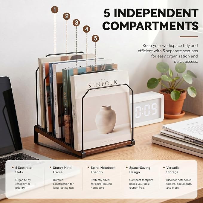 Novabright 2 Pack Inclined Desk File Organizer 5 Section Metal Vertical Folder - Image 3