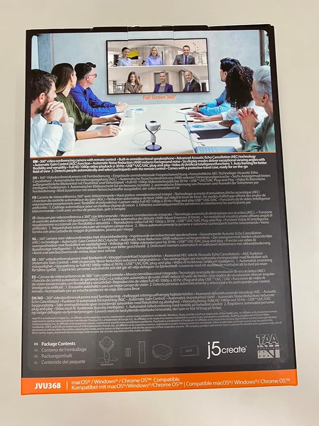 j5create 360 All Around AI-Powered Conference Room Camera with Speakerphone, Smart-Tracking, Auto-Framing, Include a Remote Control (JVU368)-DeskLoop Office