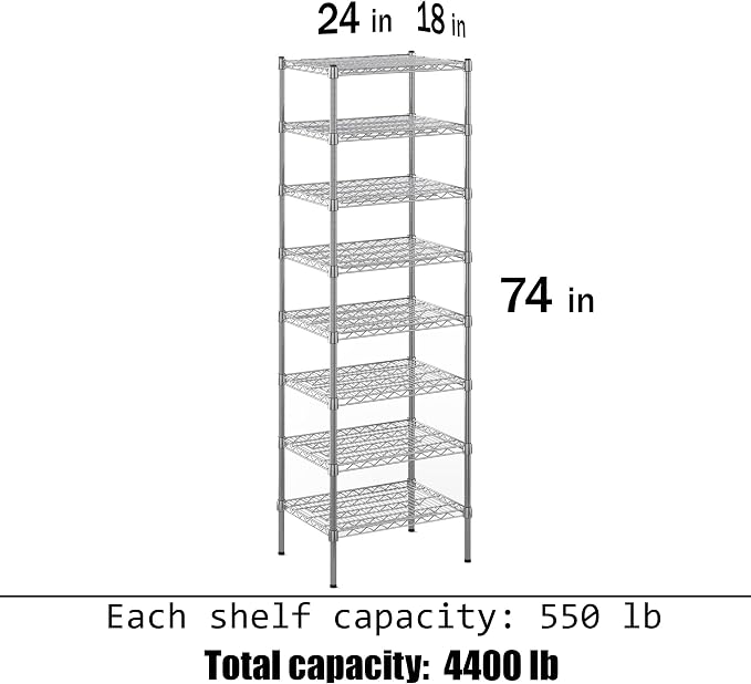 Regal Altair 18" Deep x 24" Wide x 74" Height Wire Shelving Kit | 8-Tier | NSF - Image 3