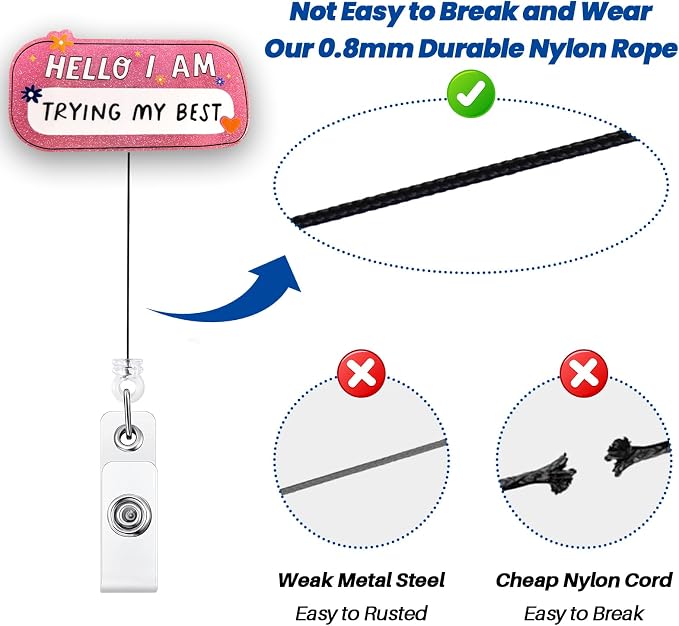 HELLO I AM TRYING MY BEST Funny Badge Reel, Name Work Badge Clip - Image 5