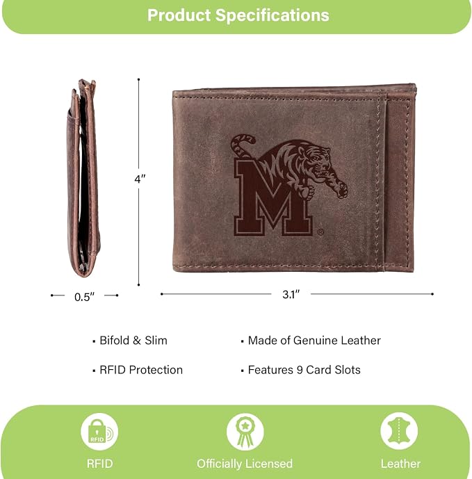Team Sports America NCAA University of Memphis Front Pocket Slim Wallet - Image 4