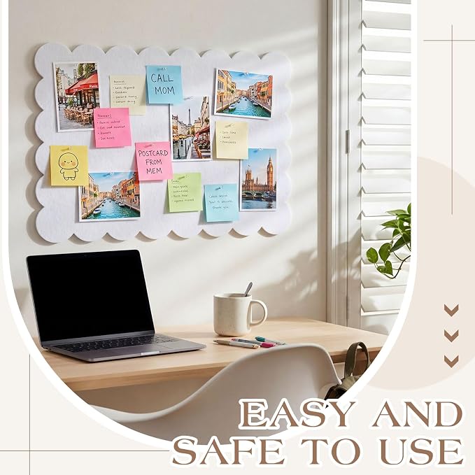 Mooliwe Scalloped Felt Bulletin Board 24 x 18 Inches Foldable White Pin Cork - Image 4
