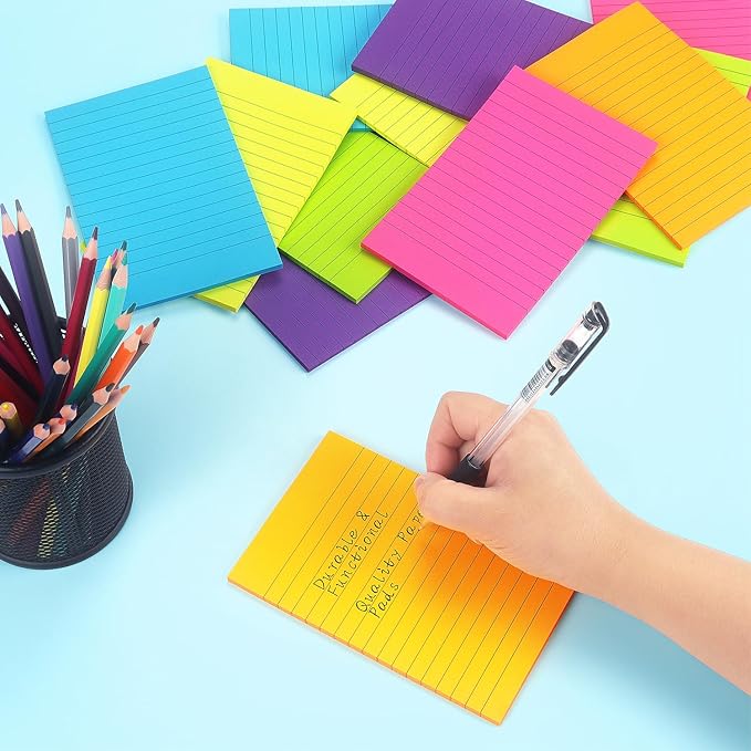 Early Buy Lined Sticky Notes with Lines 4x6 Self-Stick Notes 6 Bright Color 6 Pads, 45 Sheets/Pad-DeskLoop Office