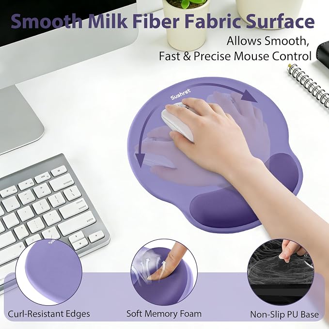 Sushret Mouse Pad and Keyboard Wrist Rest, 3-in-1 Gel Memory Foam Ergonomic - Image 3